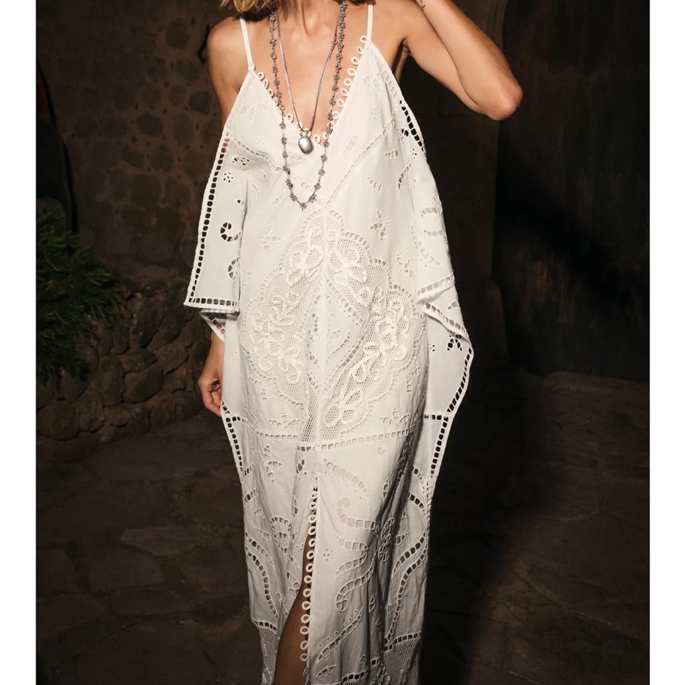 Zara White Eyelet Midi Dress Size S